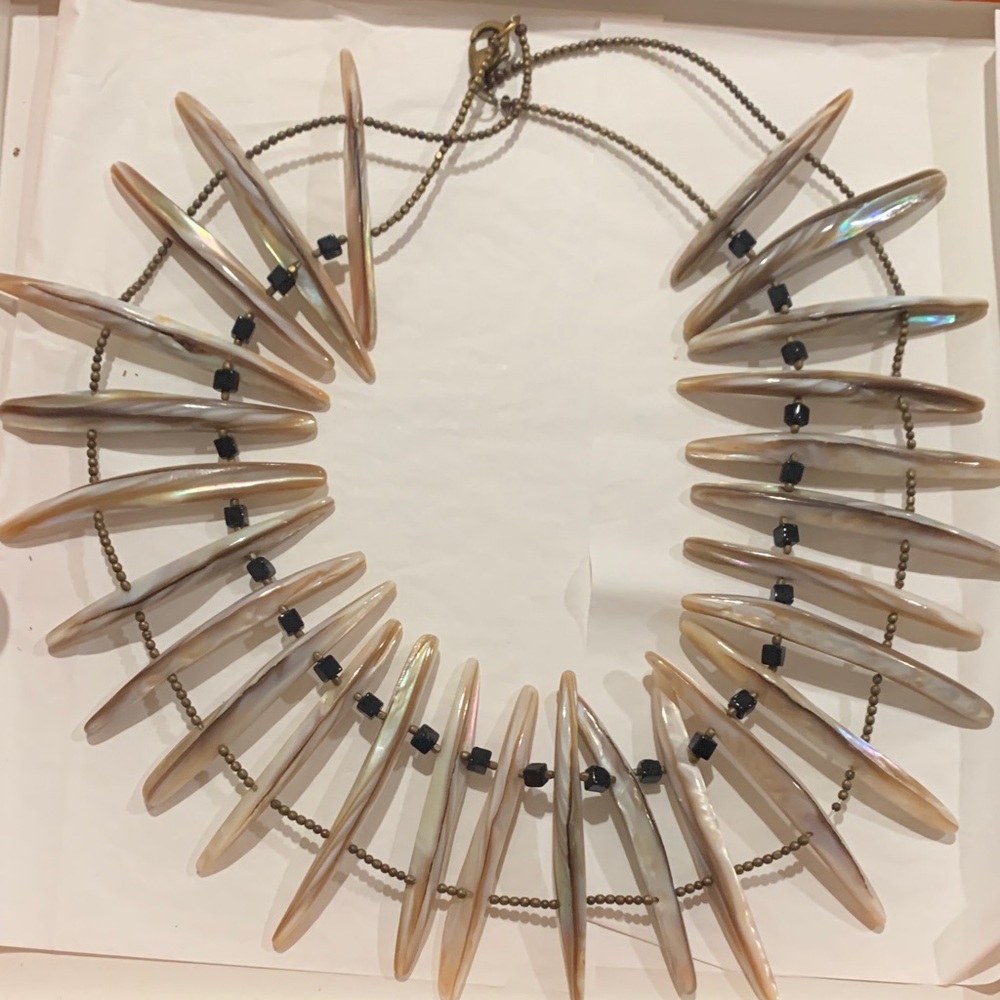 Handcrafted Abalone, onyx and brass power necklace